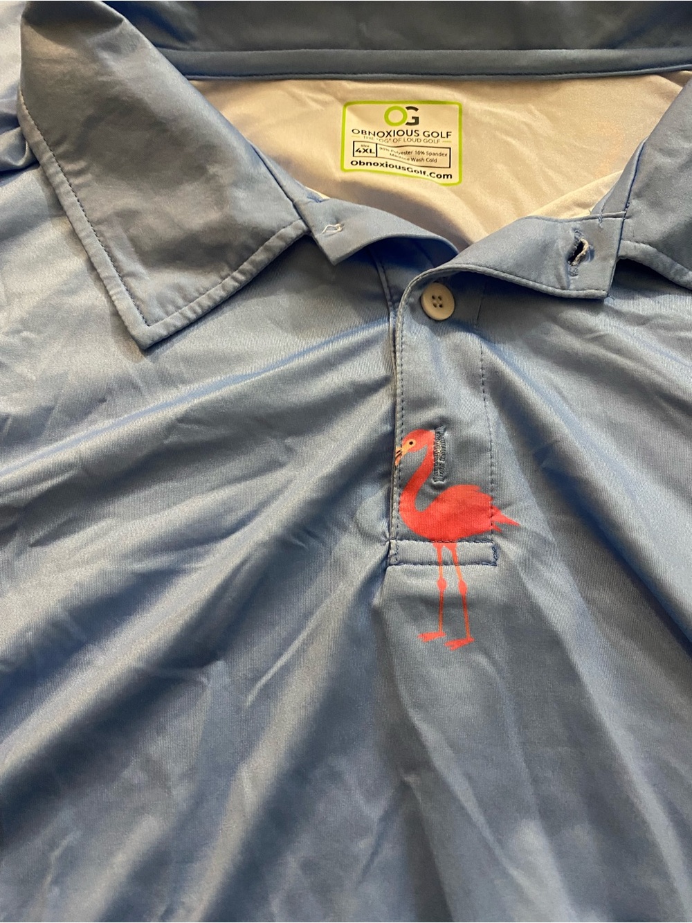Men’s Light Blue Polo with Coral Flamingo
